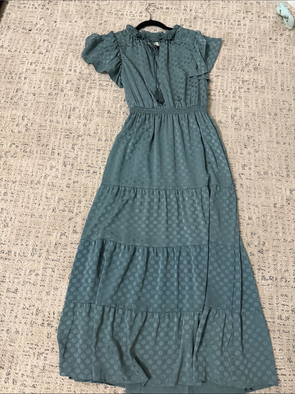 Max Studio Teal Tiered Dot Maxi Dress